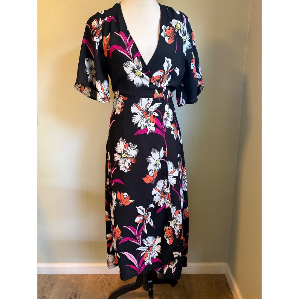 Japna Black Floral Wrap Maxi Dress boho whimsi resort beach tropical y2k fairy